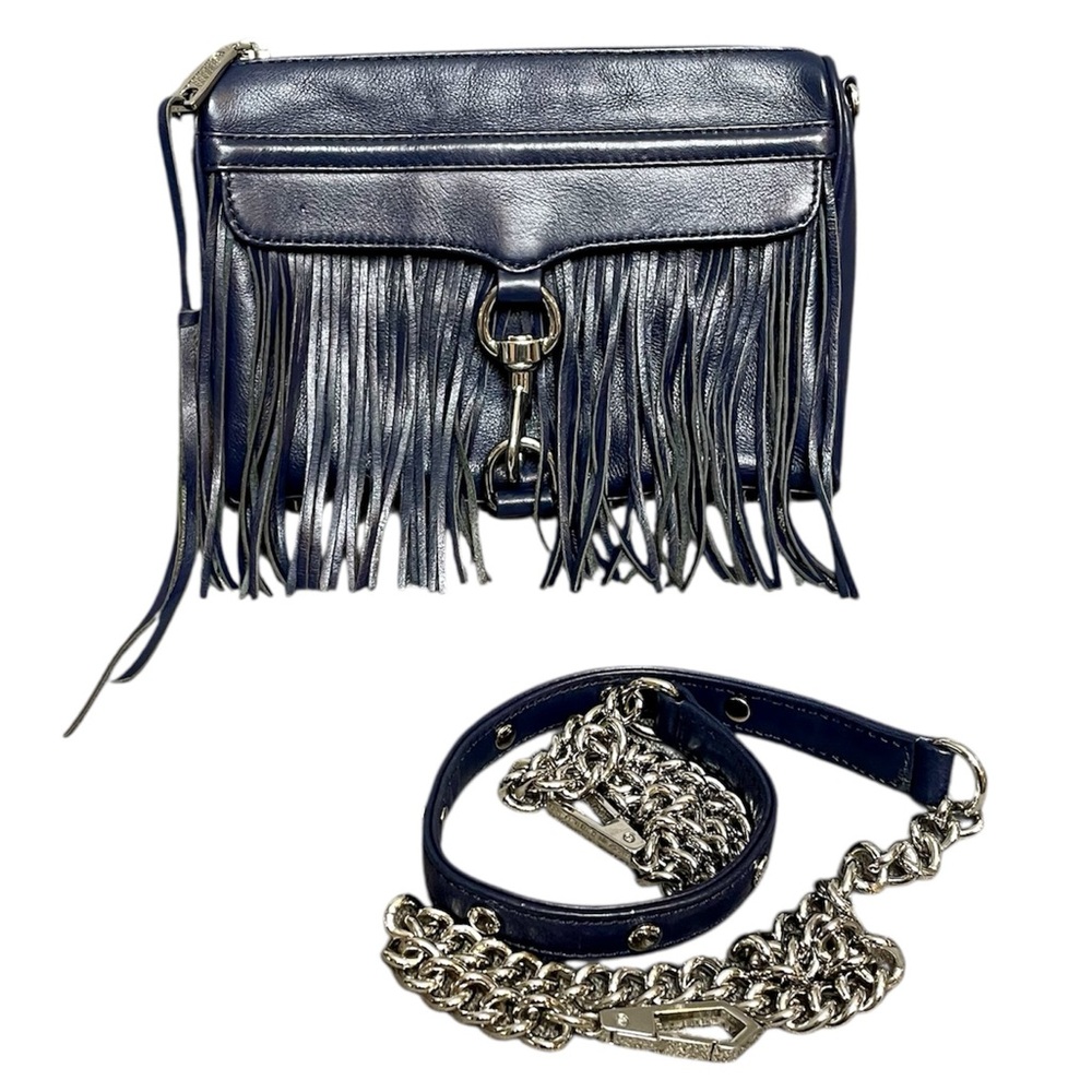 Rebecca Minkoff Deep Navy Convertible Fringe Crossbody Clutch Mini M.A.C. Bag